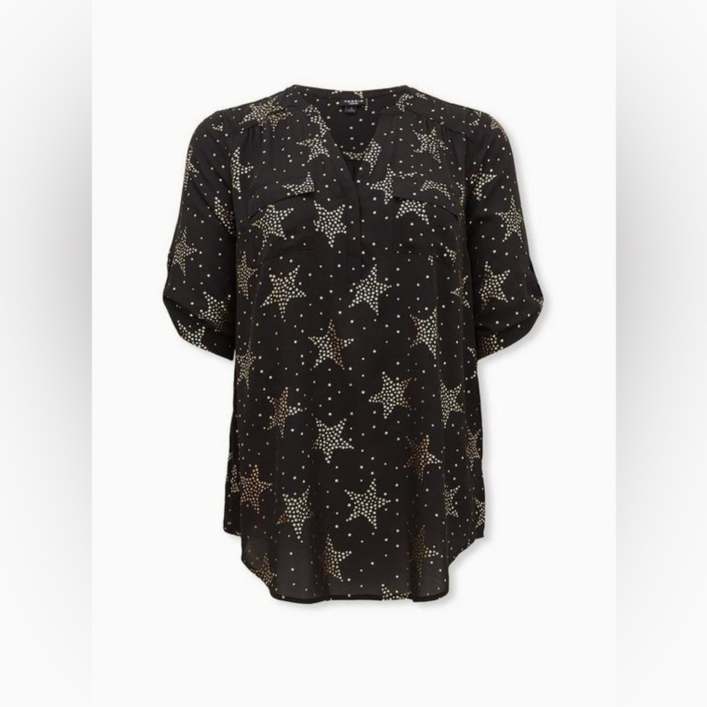 Torrid Harper Georgette Pullover 3/4 Sleeve Tunic Blouse Stars 1X (14-16)